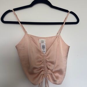 Aritzia Wilfred Light Pink Satin Ruched Crop Top